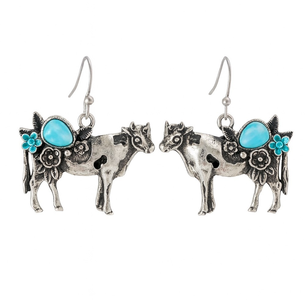 Silver and Turquoise Cow Earrings